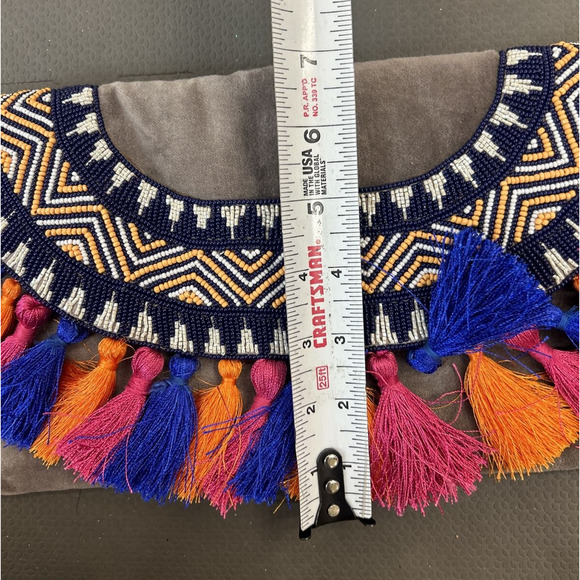 Roberta Roller Rabbit Grey Velvet Beaded Tassle Clutch Wrislet FS Bnfts Charity - Picture 8 of 10